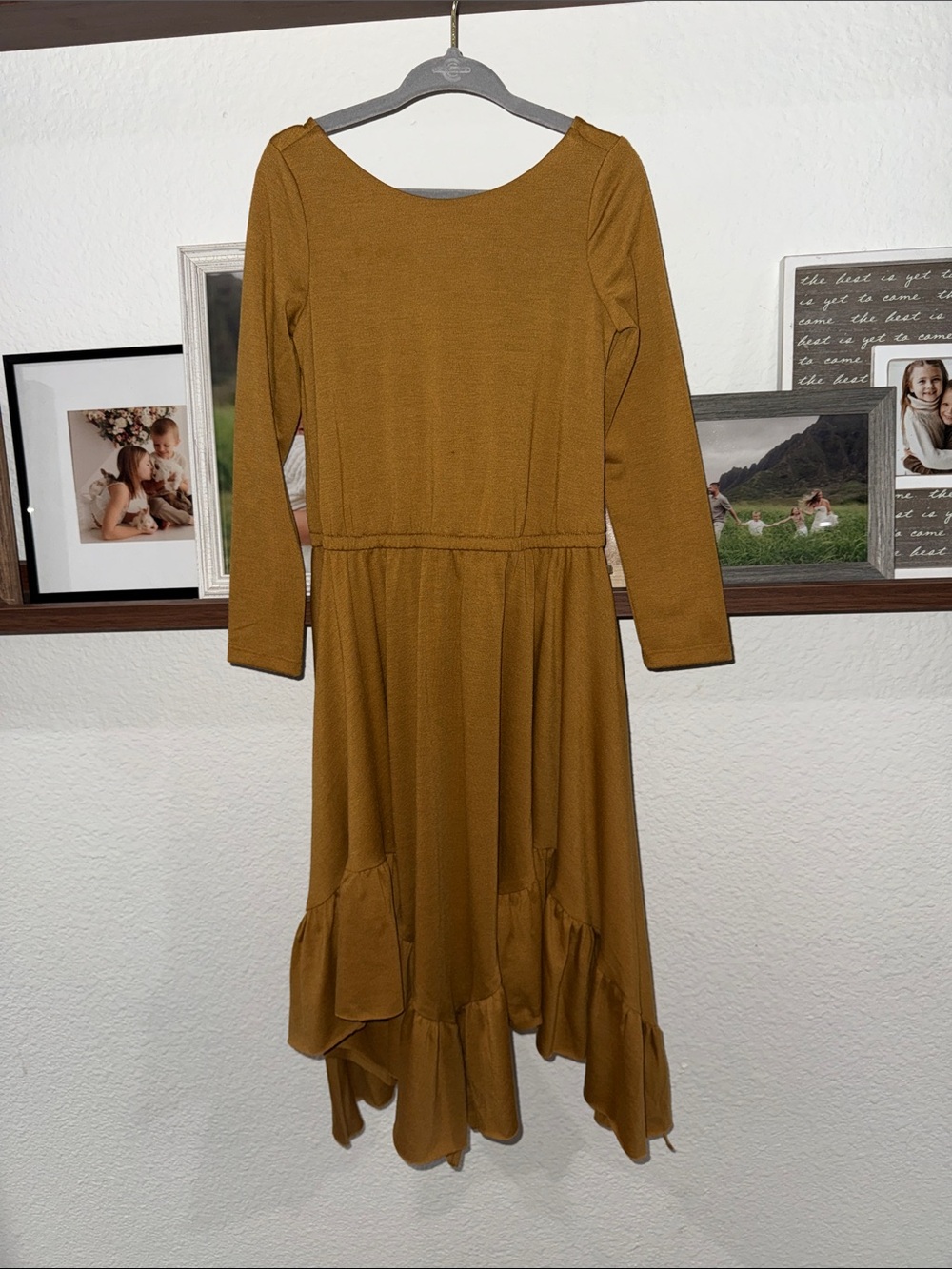 Joyfolie Girls Mustard Long Sleeve Ruffle Hem Dress